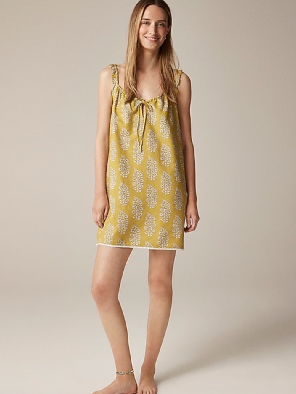 J Crew Linen-Cotton Blend Sleep Dress with Lace Trim
